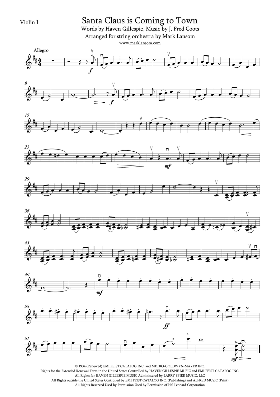 Santa Claus Is Comin' To Town String Orchestra scores gallery preview page 4