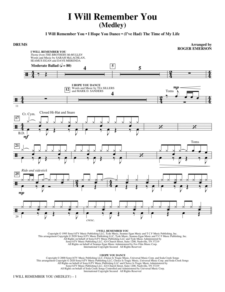 I Will Remember You (Medley) - Drums Choir scores gallery preview page 1