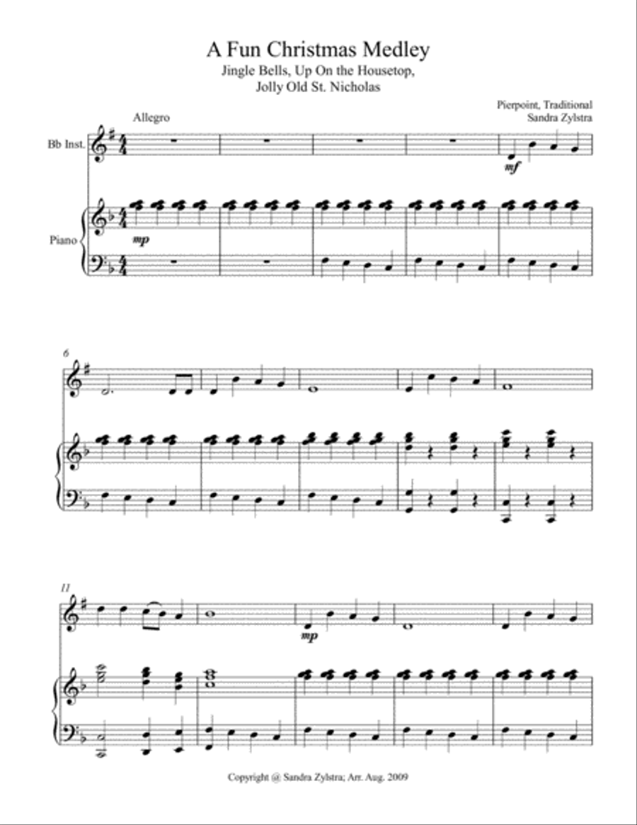 A Fun Christmas Medley (treble Bb instrument solo) Easy Piano scores gallery preview page 2