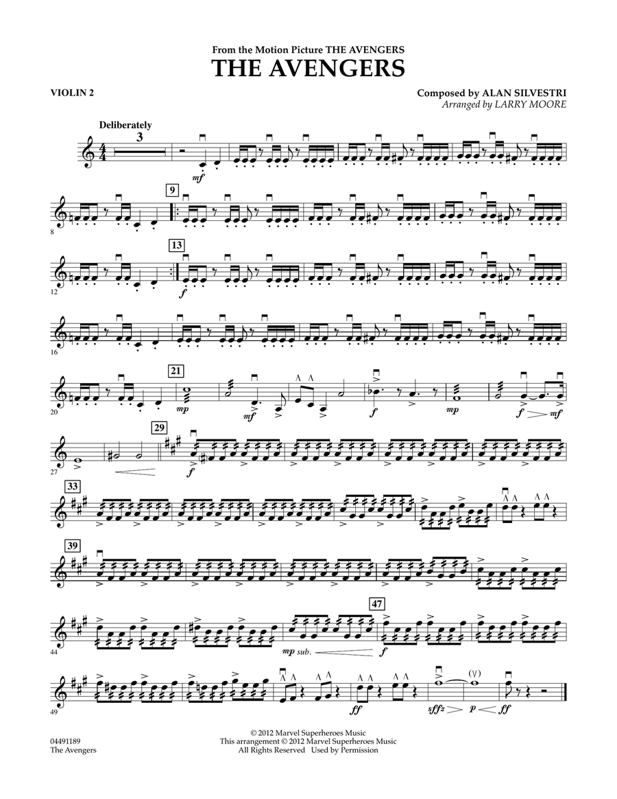 The Avengers (Main Theme) (arr. Larry Moore) - Violin 2 Orchestra scores gallery preview page 1