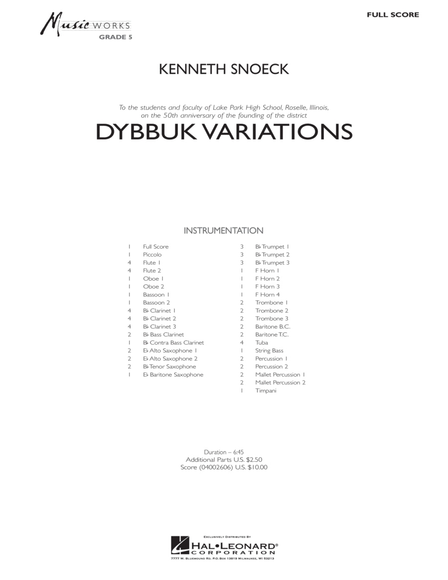 Dybbuk Variations - Conductor Score (Full Score) Conductor Score scores gallery preview page 1