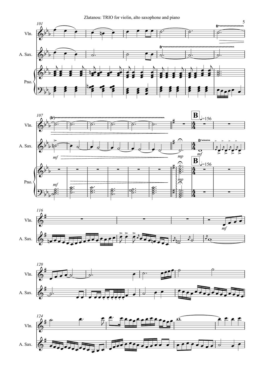 TRIO for violin, alto saxophone and piano Small Ensemble scores gallery preview page 5