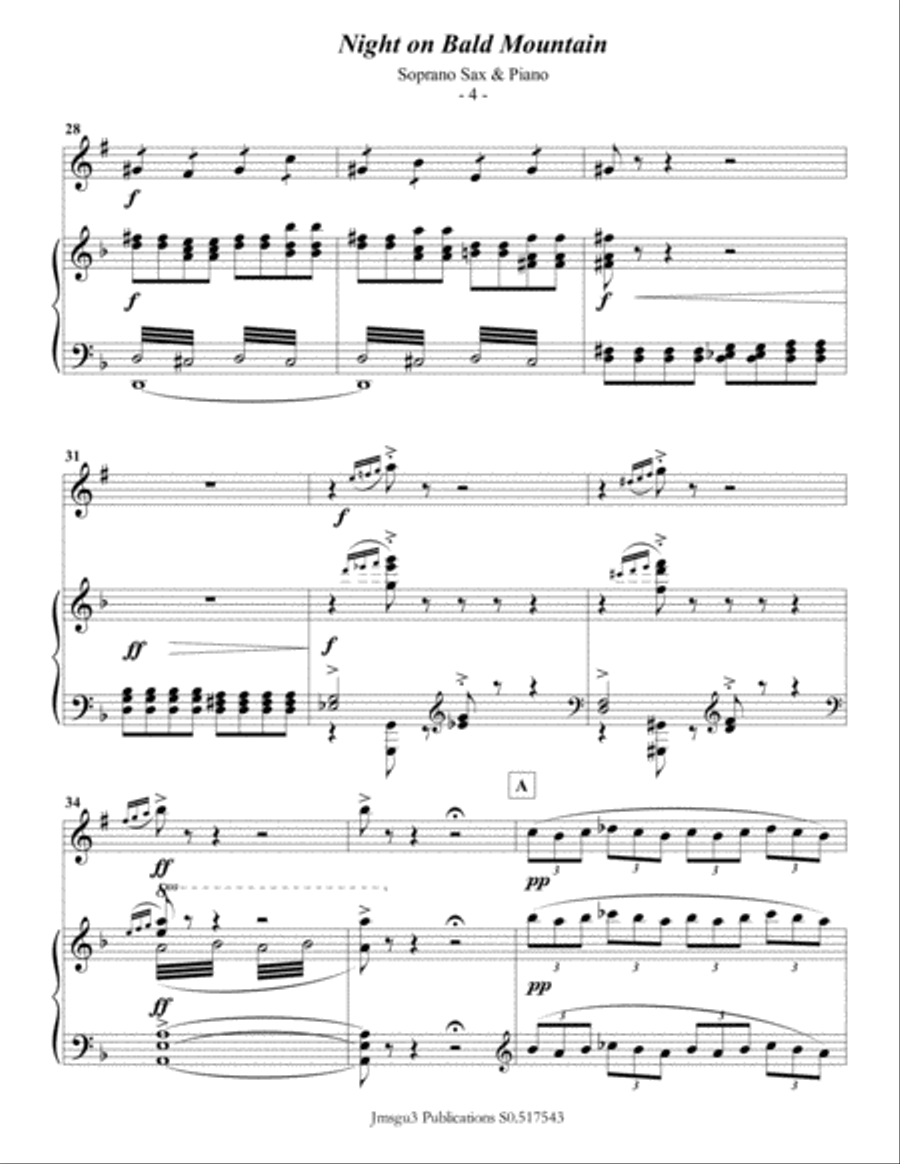 Mussorgsky: Night on Bald Mountain for Soprano Sax & Piano Woodwind Duet scores gallery preview page 4