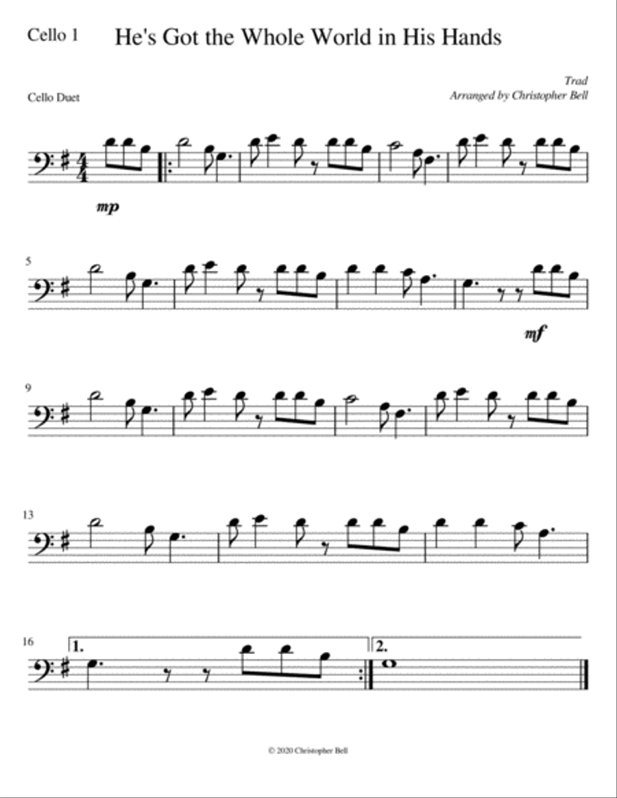 He's Got the Whole World in His Hands - Cello Duet String Duet scores gallery preview page 2
