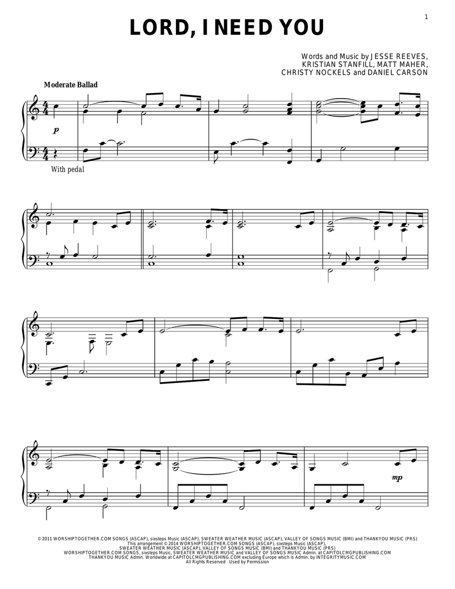 Lord, I Need You Lord, I Need You Piano Solo scores gallery preview page 1
