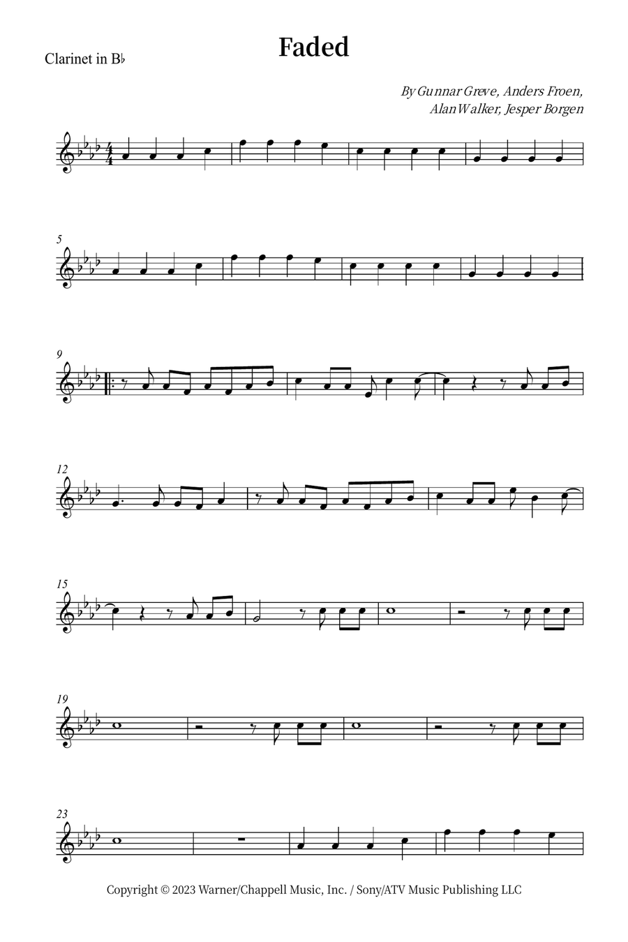 Faded B-Flat Clarinet scores gallery preview page 1