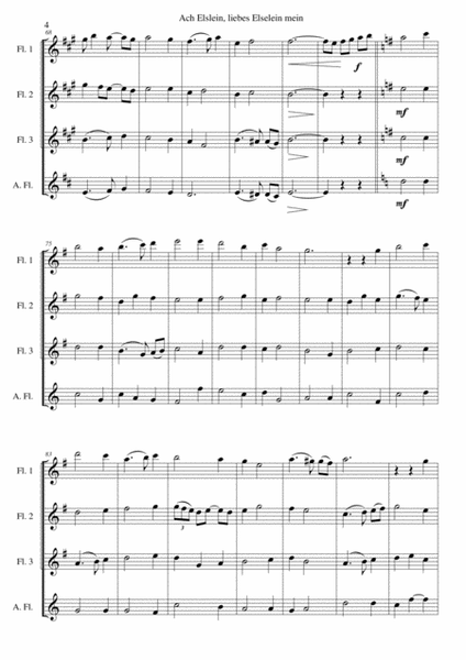 Ach Elslein, liebes Elselein mein for flute quartet (3 C flutes, alto flute) image number null