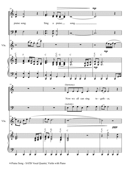 PRAISE SONG (SATB Vocal Quartet with Violin & Piano) image number null