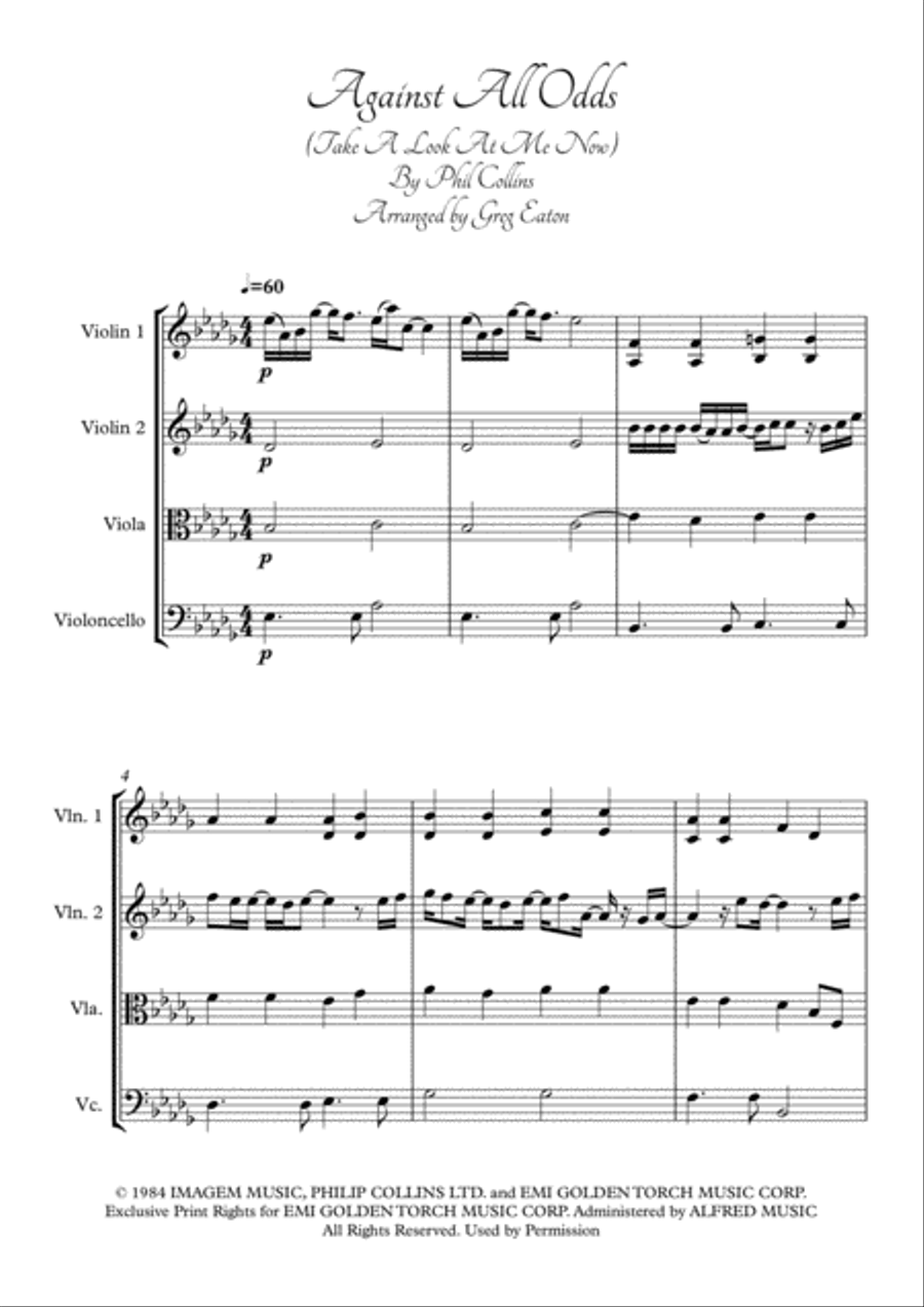 Against All Odds (take A Look At Me Now) String Quartet scores gallery preview page 1