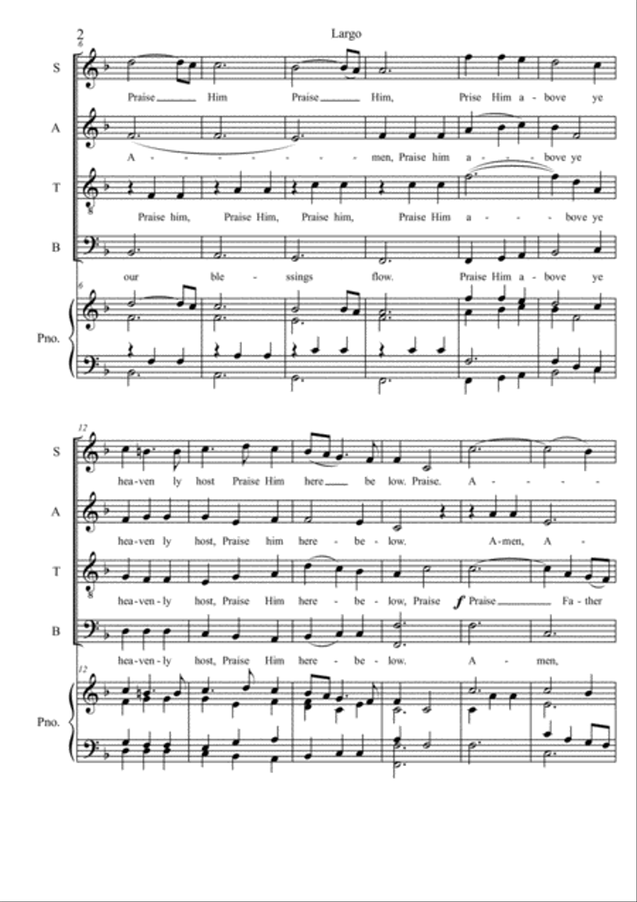 Largo Handel to doxology Praise God from whom SATB 5 pages 4-Part scores gallery preview page 2