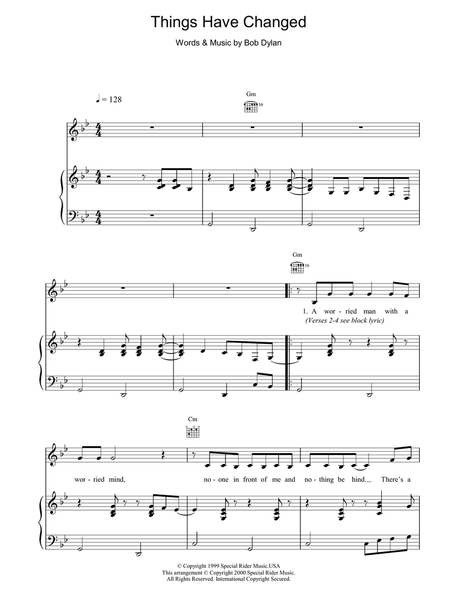 Things Have Changed Piano, Vocal, Guitar scores gallery preview page 1