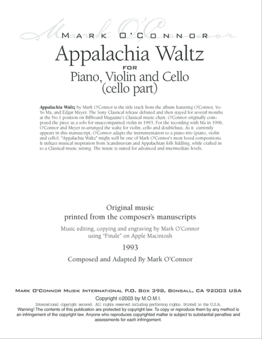 Appalachia Waltz (piano trio - cello part) Piano Trio scores gallery preview page 3