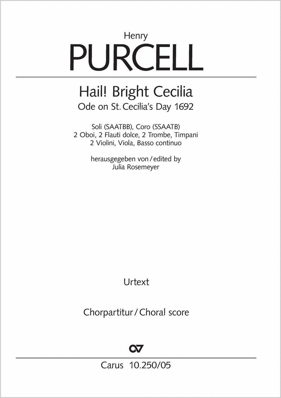 Book cover for Hail! Bright Cecilia. Ode on St. Cecilia's Day 1692