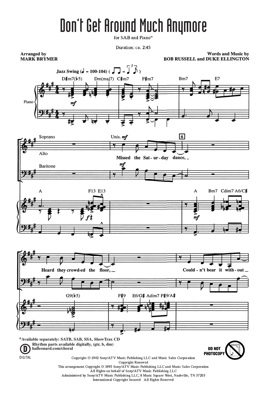 Don't Get Around Much Anymore (arr. Mark Brymer) SAB scores gallery preview page 1