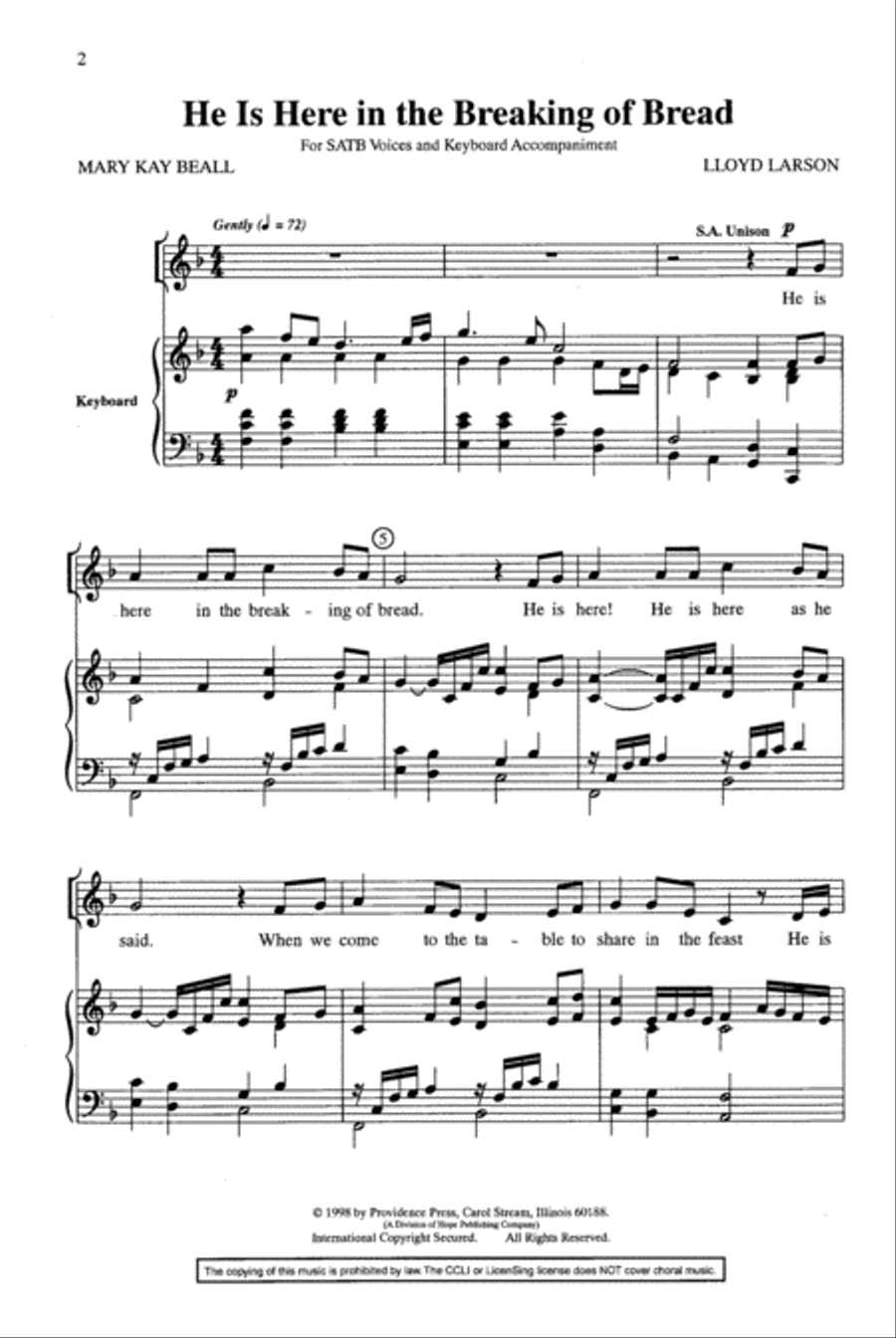 He Is Here in the Breaking of Bread 4-Part scores gallery preview page 2