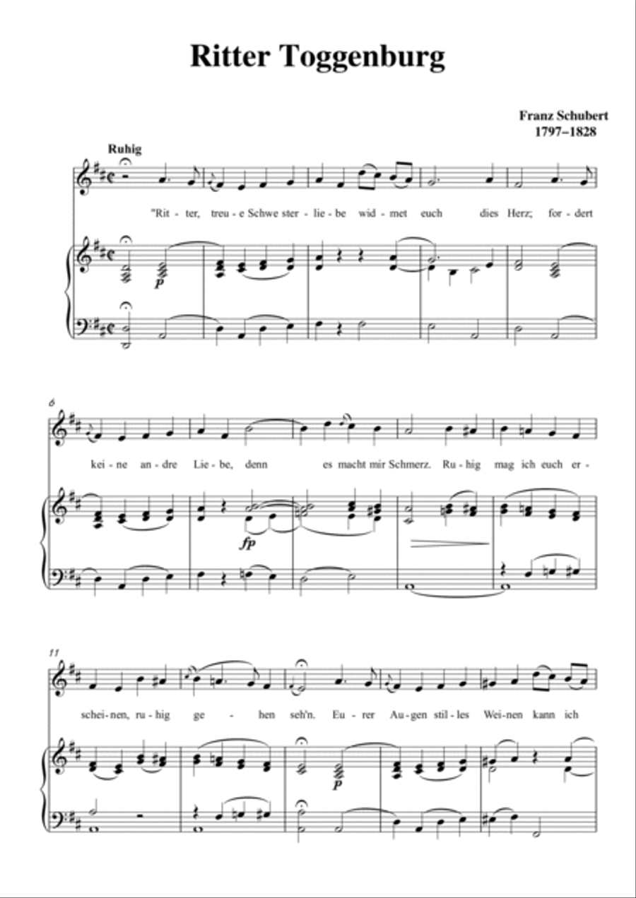 Schubert-Ritter Toggenburg in D for Vocal and Piano Voice scores gallery preview page 2