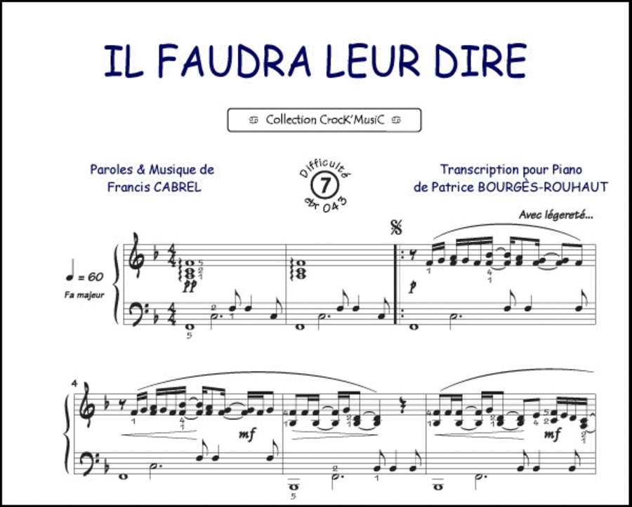 Il faudra leur dire (Collection CrocK'MusiC) Piano Solo scores gallery preview page 1