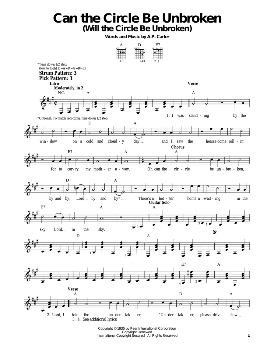 Can The Circle Be Unbroken (Will The Circle Be Unbroken) Electric Guitar scores gallery preview page 1