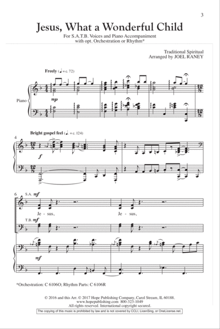 Jesus, What a Wonderful Child with Amen 4-Part scores gallery preview page 2