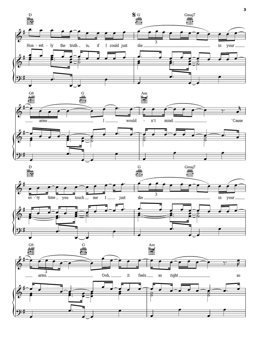 Die In Your Arms Piano, Vocal, Guitar scores gallery preview page 3