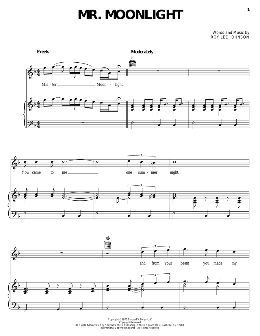 Mr. Moonlight Piano, Vocal, Guitar scores gallery preview page 1
