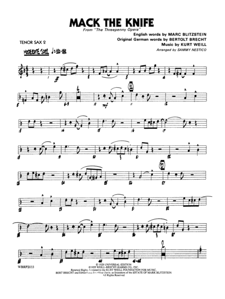 Mack the Knife (from The Threepenny Opera): 2nd B-flat Tenor Saxophone