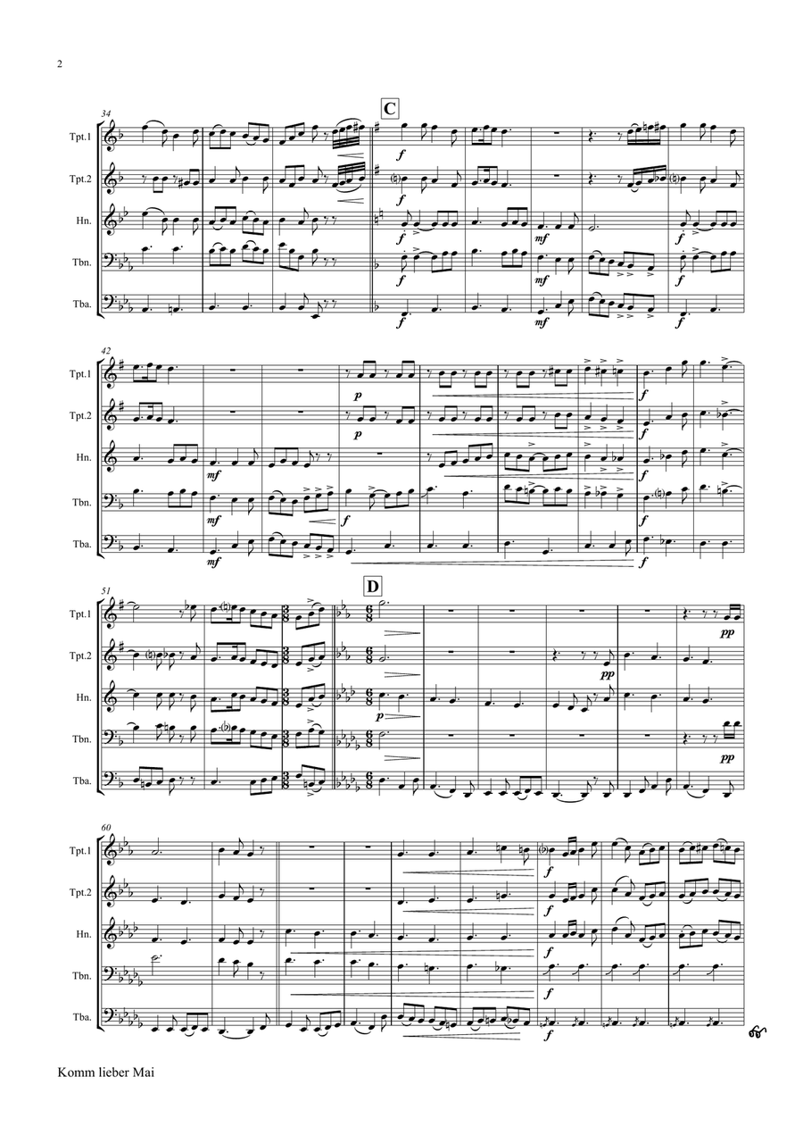 Komm lieber Mai - German Folk Song - Brass Quintet Brass Quintet scores gallery preview page 2
