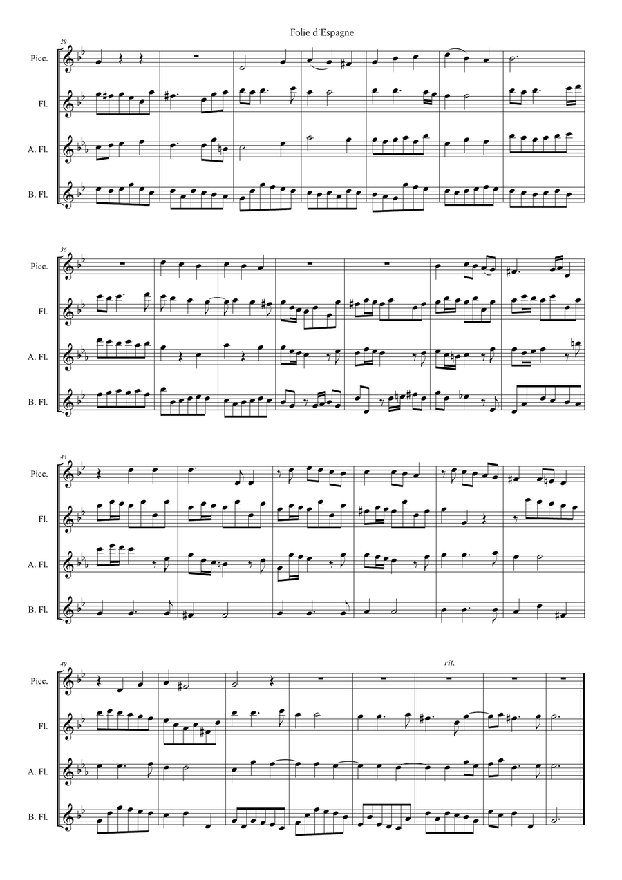 J S Bach La Folie d´Espagne - Unser trefflicher - Peasant Cantata, BWV 212. Flute Ensemble (Picc, F Woodwind Quartet scores gallery preview page 2