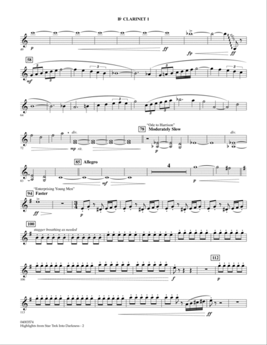 Highlights from Star Trek Into Darkness - Bb Clarinet 1 Concert Band scores gallery preview page 2