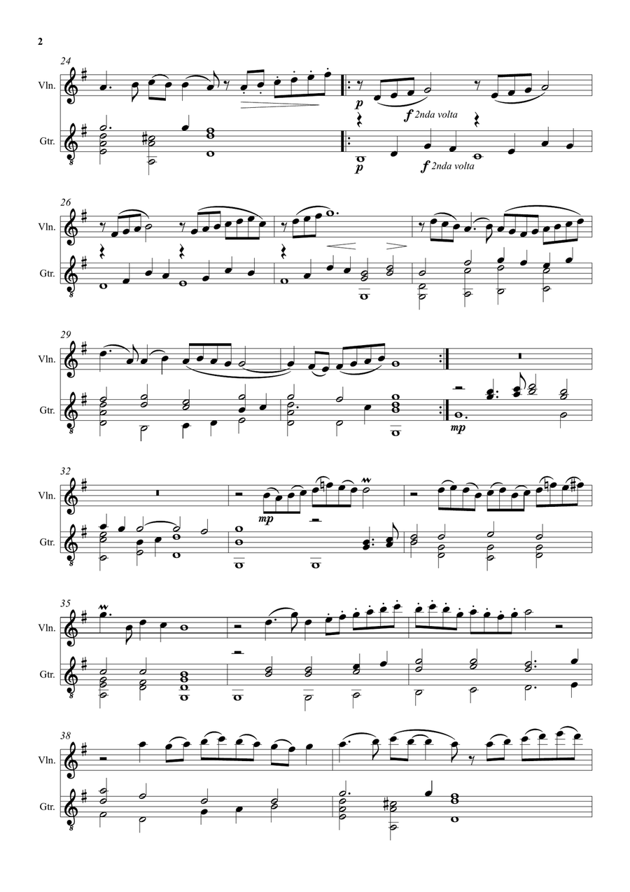 Come again sweet love doth now invite (John Dowland) arranged for violin and guitar String Duet scores gallery preview page 2