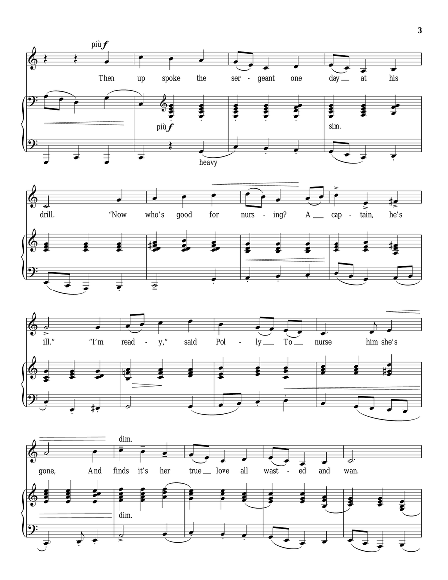 Sweet Polly Oliver Piano, Vocal scores gallery preview page 3