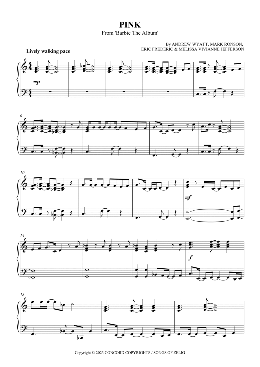 Pink (from Barbie The Album) Piano Solo scores gallery preview page 1