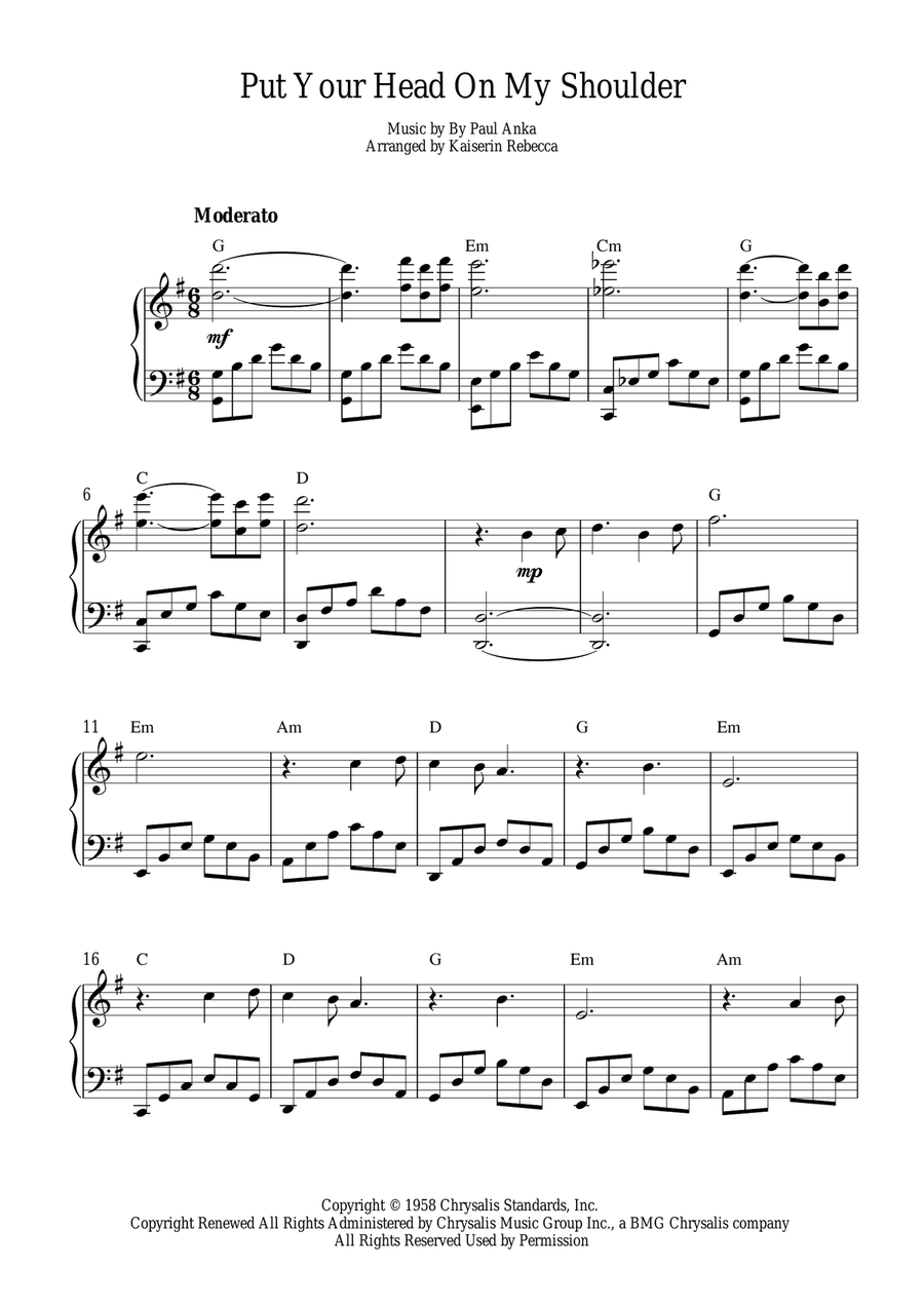 Put Your Head On My Shoulder Piano Solo scores gallery preview page 1