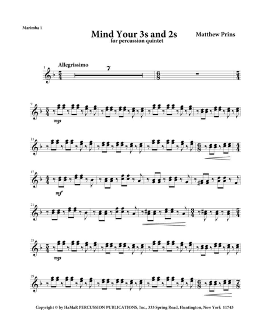 Mind your 3s and 2s Mind your 3s and 2s Marimba scores gallery preview page 1