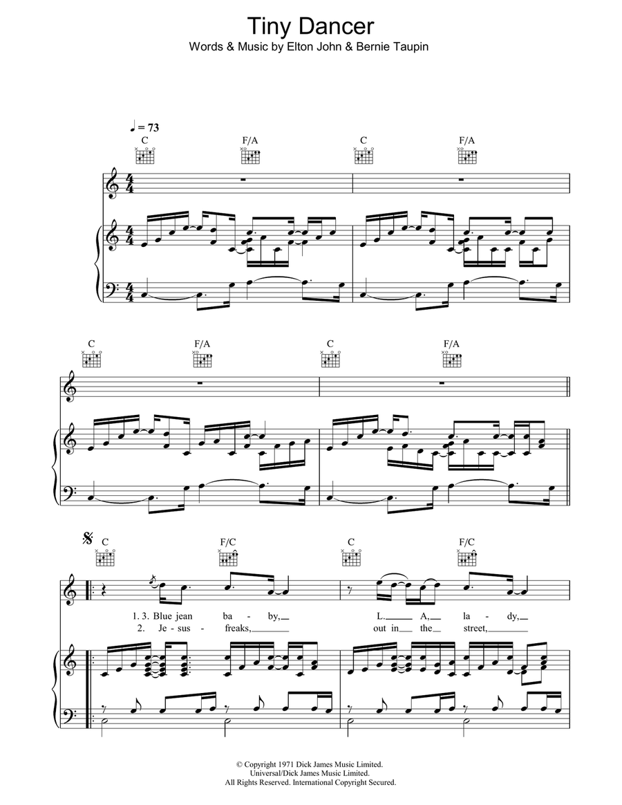 Tiny Dancer Piano, Vocal, Guitar scores gallery preview page 1