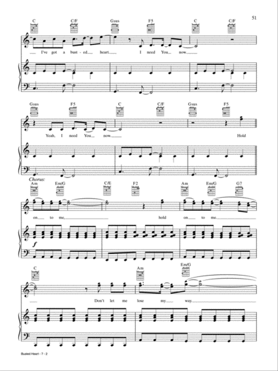 Busted Heart (Hold on to Me) Piano, Vocal, Guitar scores gallery preview page 2