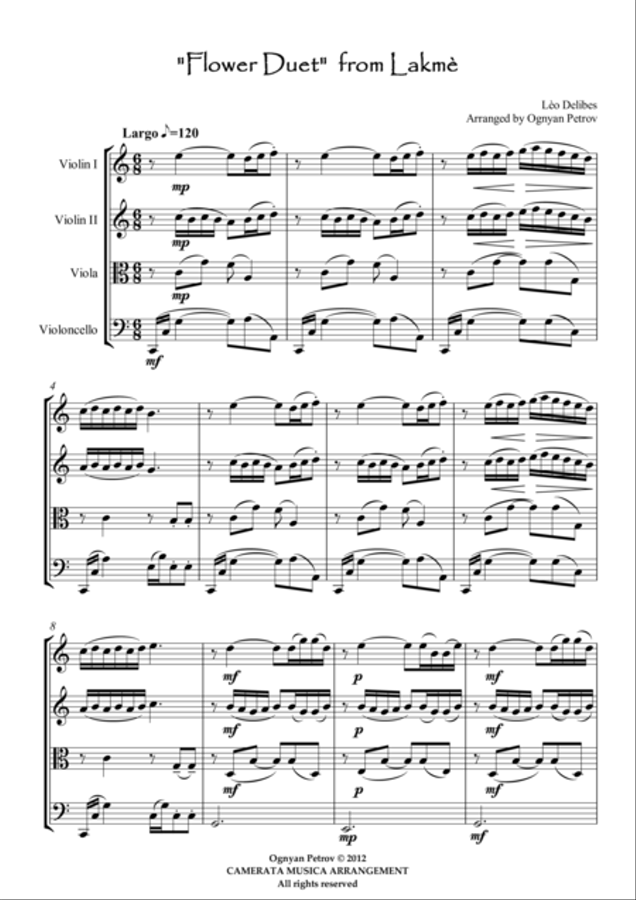Flower duet from Lakme String Quartet scores gallery preview page 2