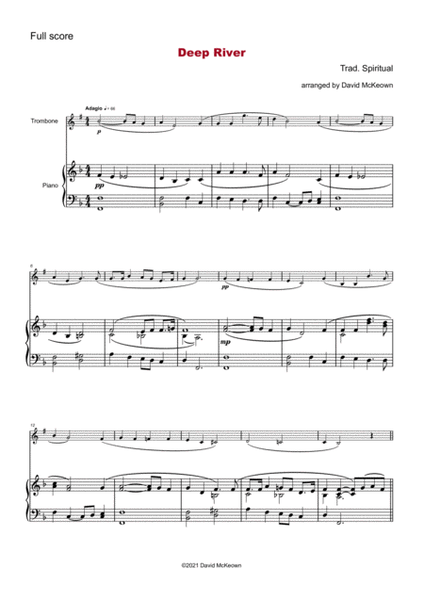 Deep River, Gospel Song for Trombone (Treble Clef in B Flat) and Piano