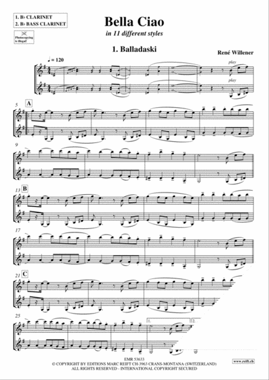 Bella Ciao Bella Ciao Bass Clarinet scores gallery preview page 3