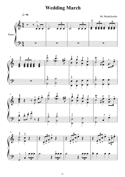 Mendelssohn,Wedding March,Easy Piano,with Fingering,C Major image number null