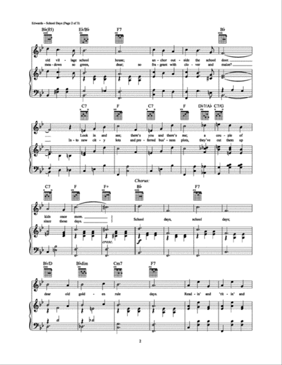 School Days (When We Were a Couple of Kids) Piano, Vocal, Guitar scores gallery preview page 2