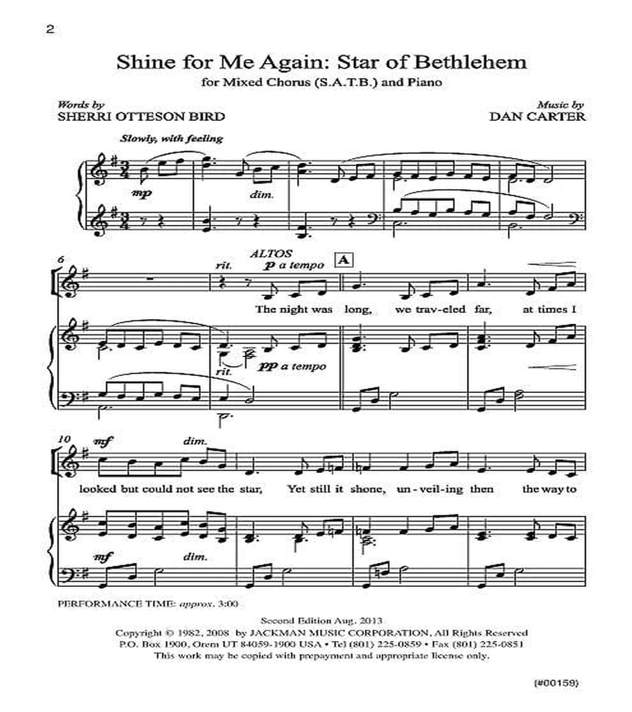 Shine for Me Again, Star of Bethlehem - SATB 4-Part scores gallery preview page 2