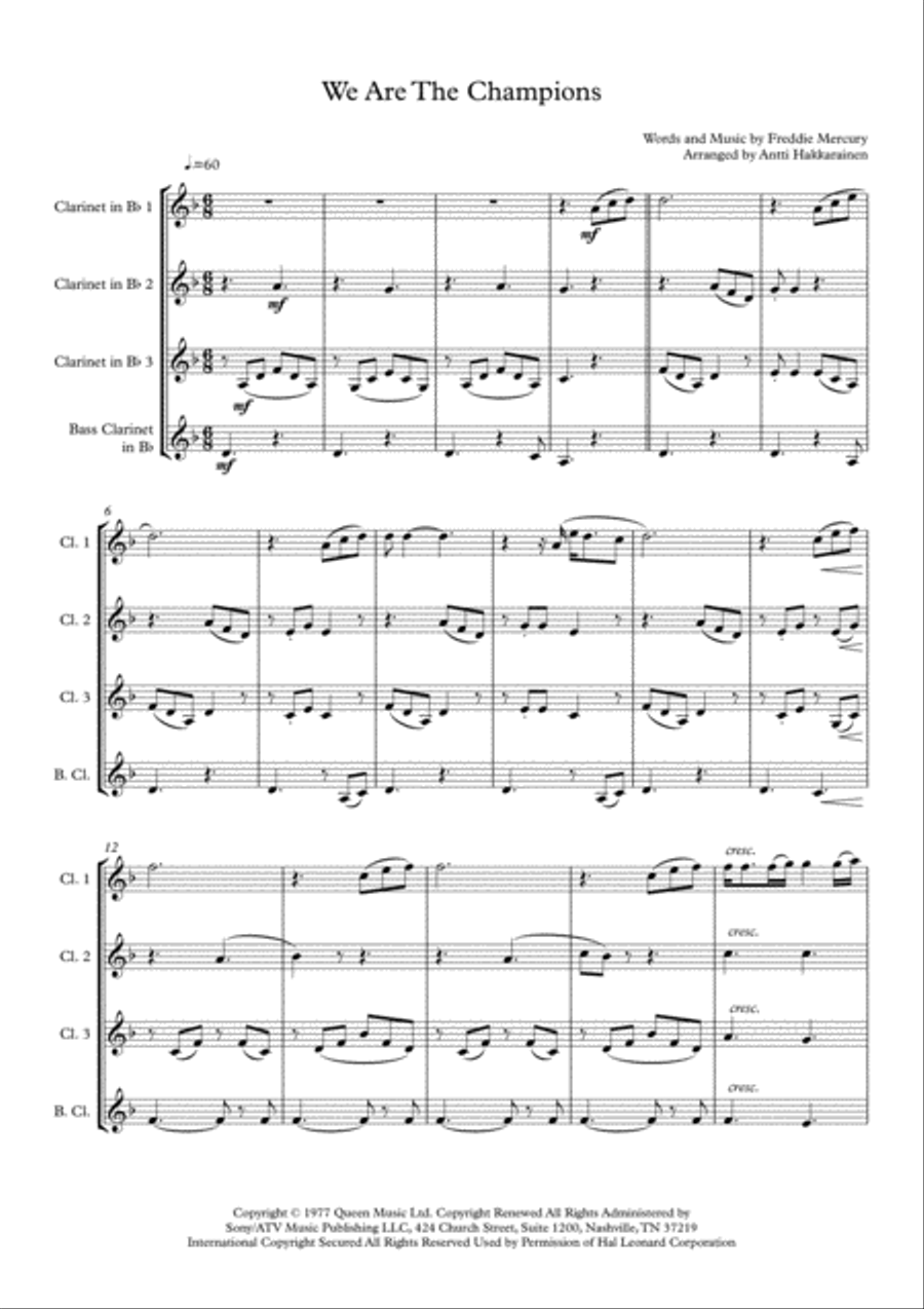 We Are The Champions Woodwind Quartet scores gallery preview page 2