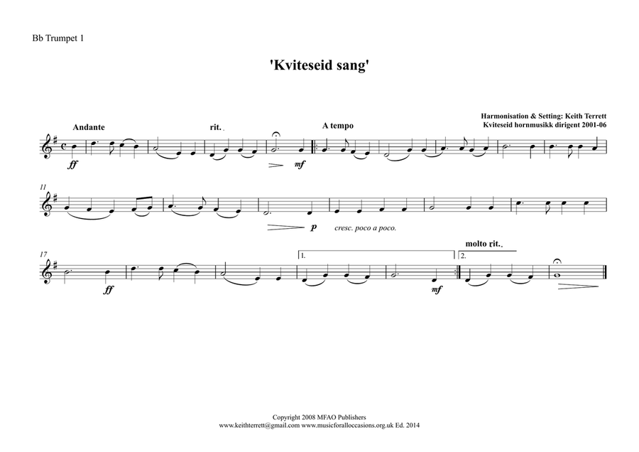 Kviteseid Song for Brass/Messing Quartet Brass Ensemble scores gallery preview page 6