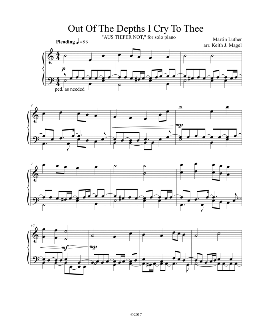 Out Of The Deep I Cry To Thee Easy Piano scores gallery preview page 1