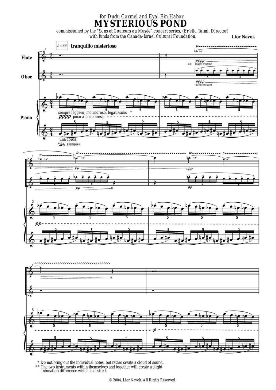 "Mysterious Pond" - for Flute, Oboe and Piano [Performance Score & Parts] image number null