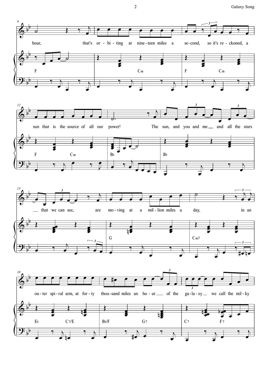 Galaxy Song Piano, Vocal scores gallery preview page 2