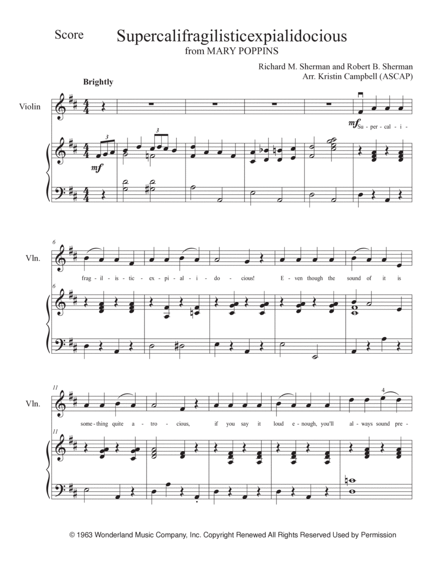 Supercalifragilisticexpialidocious Violin Solo scores gallery preview page 1