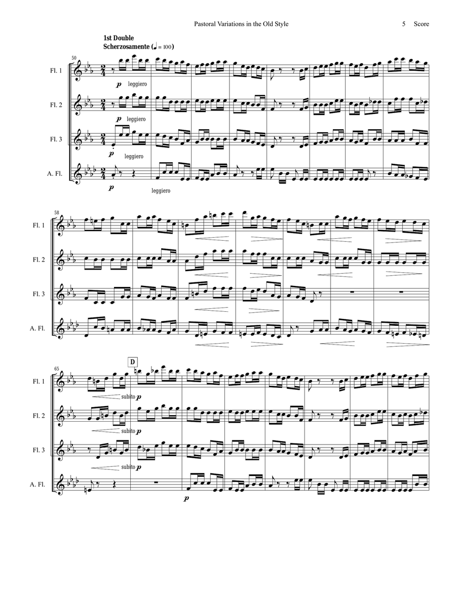 Pierne - Pastoral Variations in the Old Style set for flute quartet Flute Quartet scores gallery preview page 5