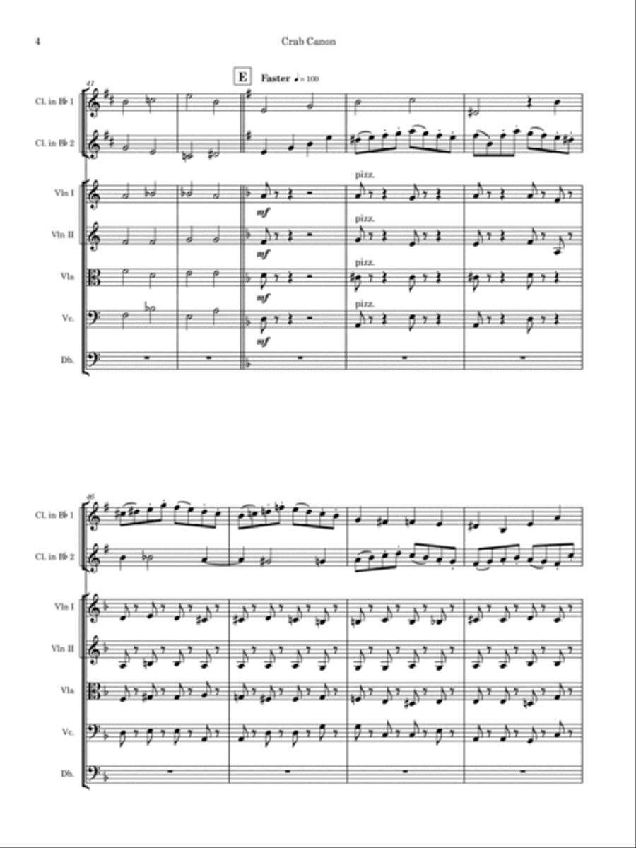 Crab Canon for 2 clarinets and strings Large Ensemble scores gallery preview page 6